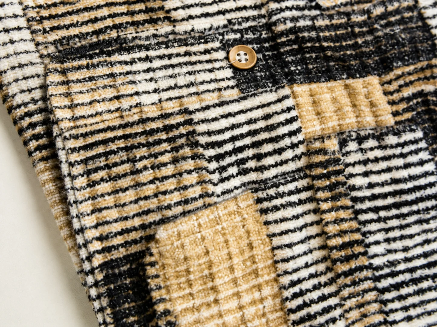 Black & Beige Patchwork Block Print Jacket - View 5
