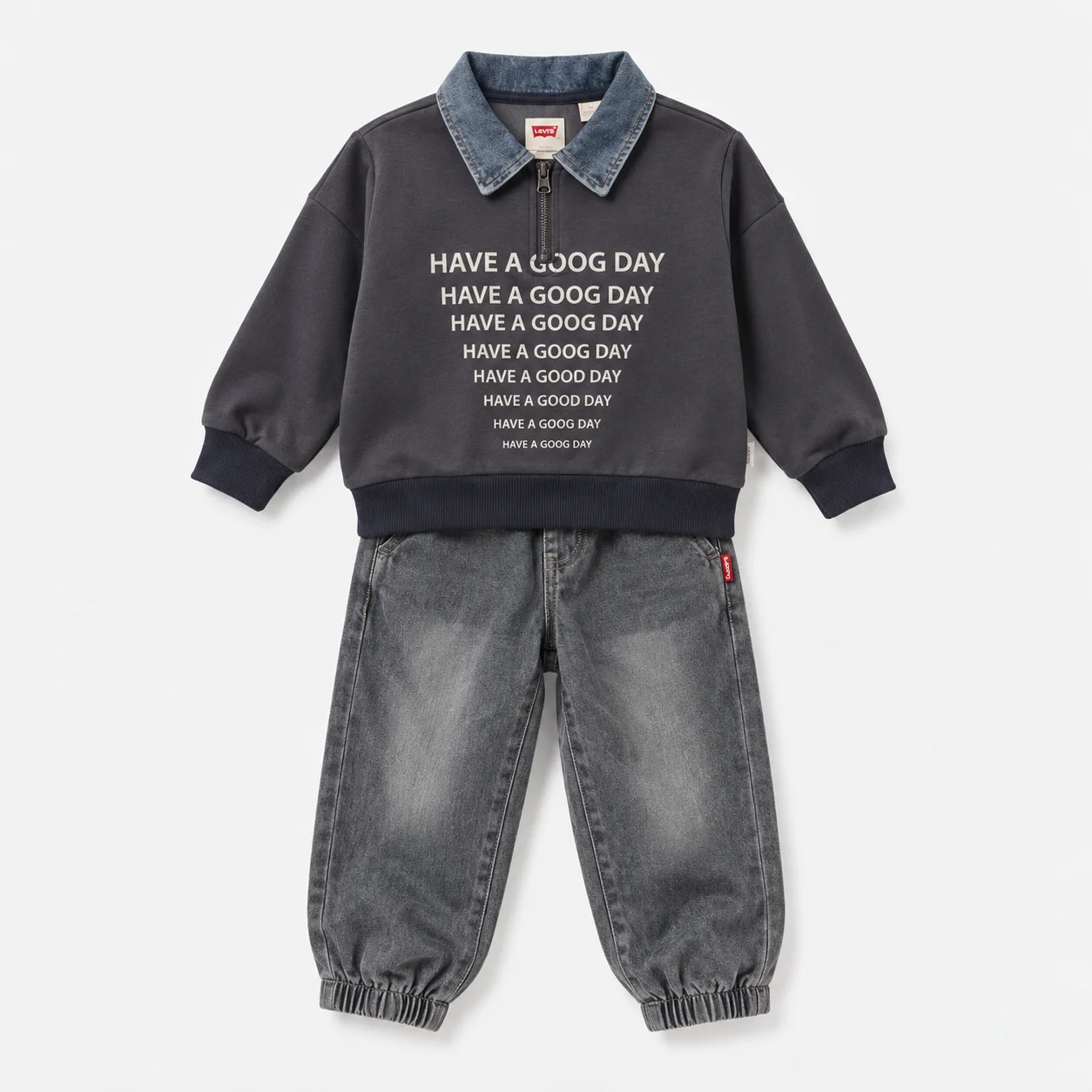 Kids Boys Grey Graphic Half-Zip 2-Piece Set